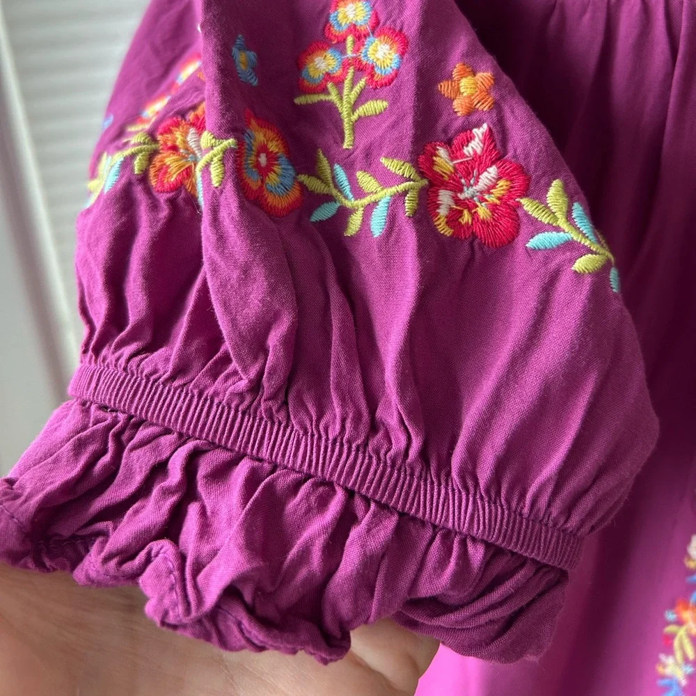 Savanna Jane Shirt Embroidery Floral Purple Women's Top Festival Boho Size Med - Picture 5 of 10